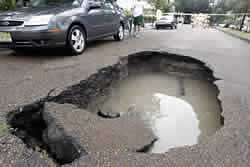 Large pothole in road