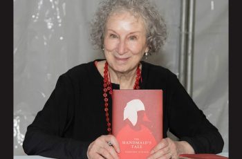 Margaret Atwood with a copy of her novel 'The Handmaid's Tale.'. Getty Images