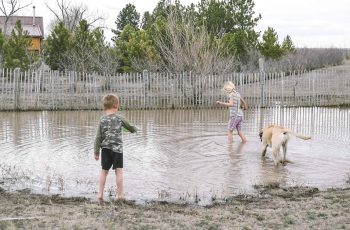 children playing mud puddles
